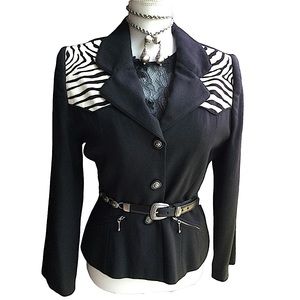 Animal Print& Black Wool Crepe Jacket.  H3